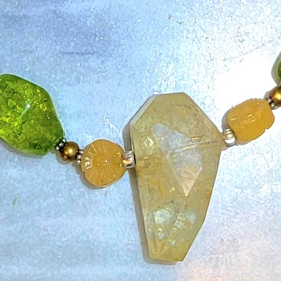 Chunky Citrine Peridot Pearl Adventurine Sterling 925 Necklace 34" - Picture 4 of 8